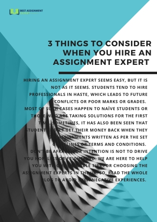 3 Things To Consider When You Hire An Assignment Expert