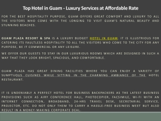 Top Hotel in Guam - Luxury Services at Affordable Rate
