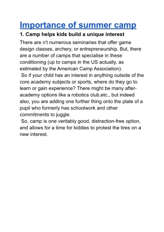 Importance of summer camp