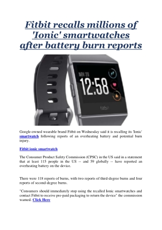 Fitbit recalls millions of 'Ionic' smartwatches after battery burn reports