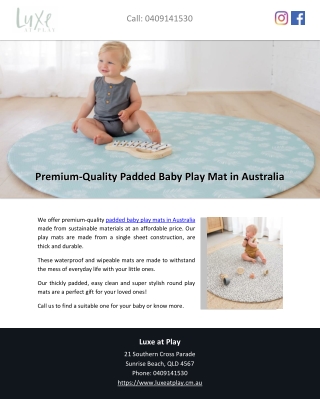 Premium-Quality Padded Baby Play Mat in Australia