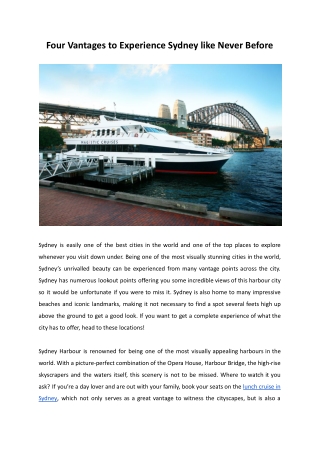 Four Vantages to Experience Sydney like Never Before