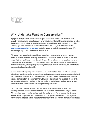 Why Undertake Painting Conservation