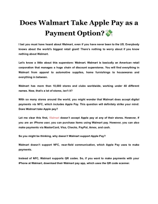 Does Walmart Take Apple Pay as a Payment Option?