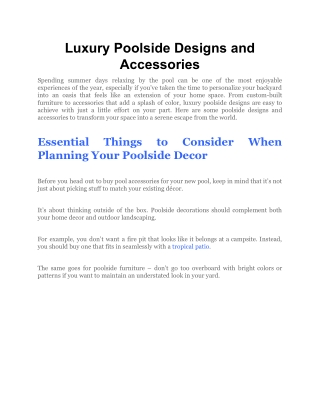Luxury Poolside Designs and Accessories