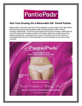 Give Your Growing Girl a Memorable Gift- Period Panties