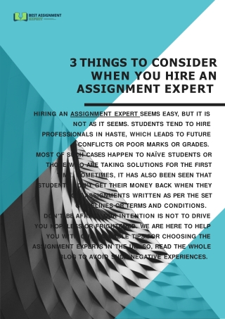 3 Things To Consider When You Hire An Assignment Expert