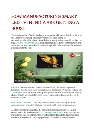 HOW MANUFACTURING SMART LED TV IN INDIA ARE GETTING A BOOST