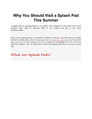 Why You Should Visit a Splash Pad This Summer