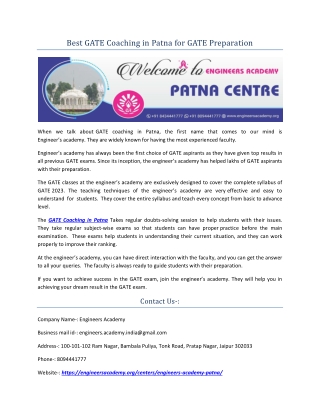 Best Institute for GATE coaching in Patna