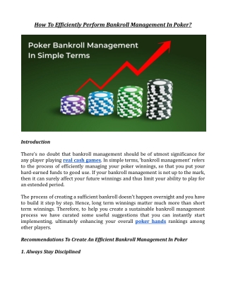 How To Efficiently Perform Bankroll Management In Poker