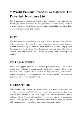 9 World Famous Precious Gemstones: The Powerful Gemstones List
