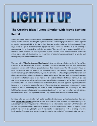 The Creative Ideas Turned Simpler With Movie Lighting Rental