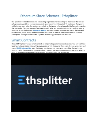 Ethereum Share Schemes Ethsplitter