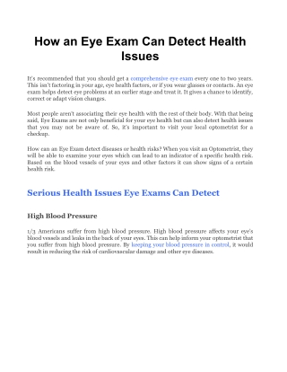 How an Eye Exam Can Detect Health Issues