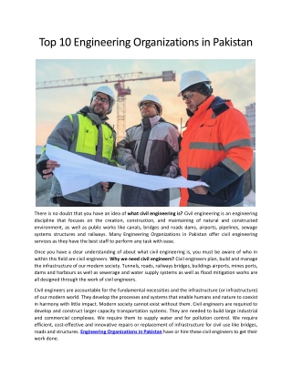 Top 10 Engineering Organizations in Pakistan