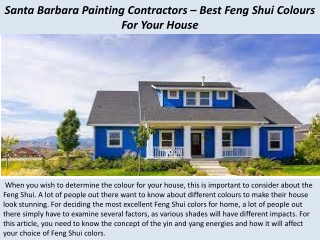 Santa Barbara Painting Contractors – Best Feng Shui Colours For Your House