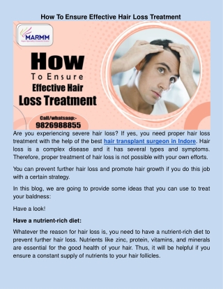 How To Ensure Effective Hair Loss Treatment