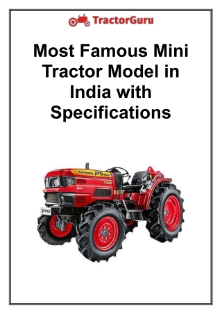 Most Famous Mini tractor Model In India With Specifications