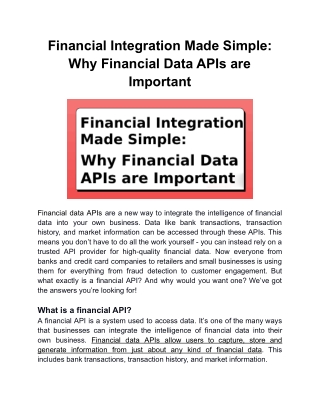 Financial Integration Made Simple : Why Financial Data APIs are Important