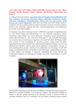 Asia Pacific  Mini LED Display Market Research Report: Ken Research