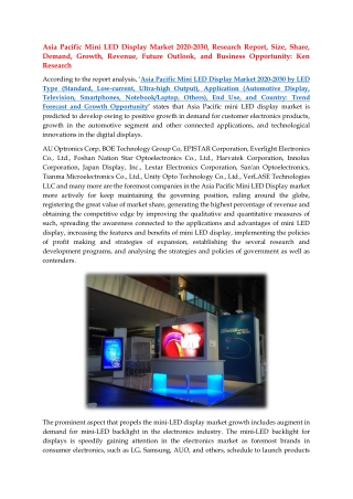 Asia Pacific  Mini LED Display Market Research Report: Ken Research