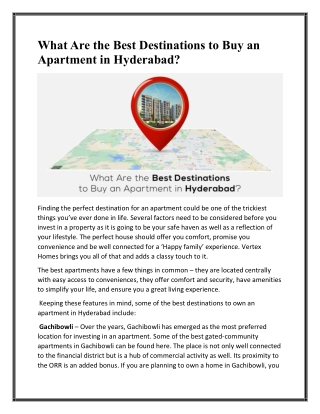 What Are the Best Destinations to Buy an Apartment in Hyderabad