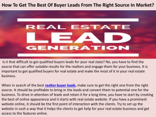 How To Get The Best Of Buyer Leads From The Right Source In Market?