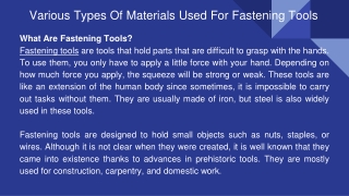 Various Types Of Materials Used For Fastening Tools