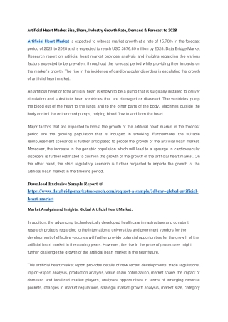 Artificial Heart Market Size, Share, Industry Growth Rate, Demand & Forecast to 2028