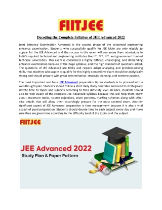 Decoding the Complete Syllabus of JEE Advanced 2022