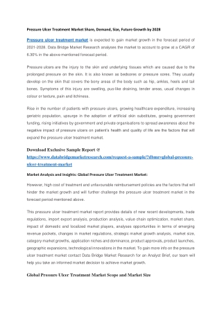 Pressure Ulcer Treatment Market Share, Demand, Size, Future Growth by 2028