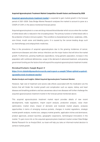 Acquired Agranulocytosis Treatment Market Competitive Growth Factors and Demand by 2028