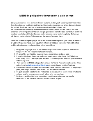 MBBS in philippines- Investment a gain or loss
