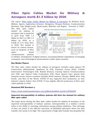 Fiber Optic Cables Market for Military & Aerospace worth $1.5 billion by 2026