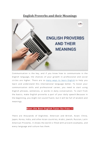 English Proverbs and their Meanings