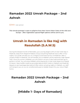 Ramadan 2nd Ashrah 2022