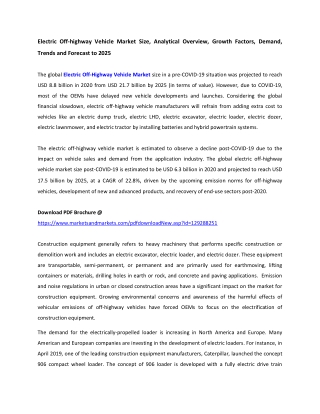 Electric Off-highway Vehicle Market Size, Analytical Overview, Growth Factors, D