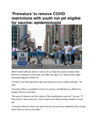 ‘Premature’ to remove COVID restrictions with youth not yet eligible for vaccine- epidemiologist