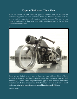 Types of Bolts and their Uses