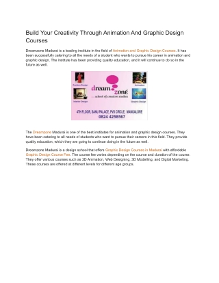 Build Your Creativity Through Animation And Graphic Design Courses