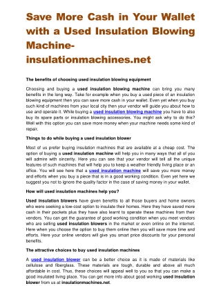 Save More Cash in Your Wallet with a Used Insulation Blowing Machine-insulationmachines.net