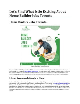 How Home Builder Jobs Toronto Impact Your Life?