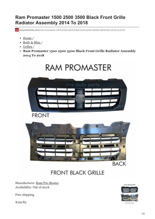 imsautoparts.com-Ram Promaster 1500 2500 3500 Black Front Grille Radiator Assembly 2014 To 2018