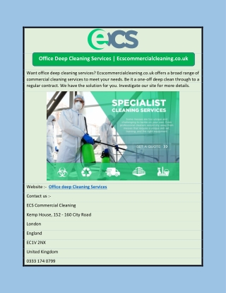Office Deep Cleaning Services | Ecscommercialcleaning.co.uk