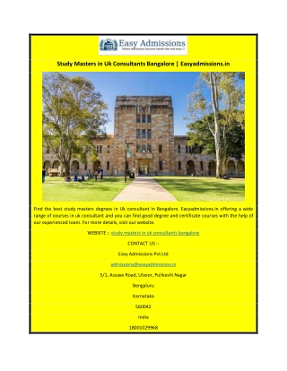 Study Masters in Uk Consultants Bangalore | Easyadmissions.in