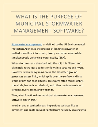 WHAT IS THE PURPOSE OF MUNICIPAL STORMWATER MANAGEMENT SOFTWARE