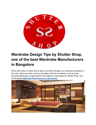 Wardrobe design tips by Shutter Shop, one of the best Wardrobe Manufacturers in Bangalore