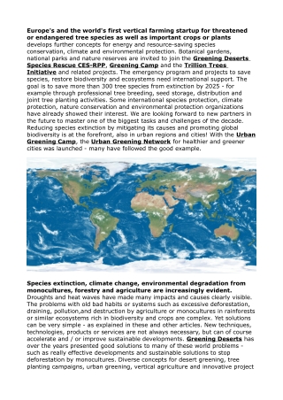 Greening Deserts Trillion Trees Initiative Species Rescue Program and Vertical Farming in Greening Camps 2022