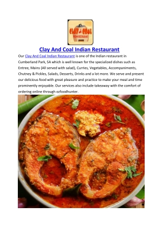 5% off - Clay and Coal Indian Restaurant Cumberland Park, SA
